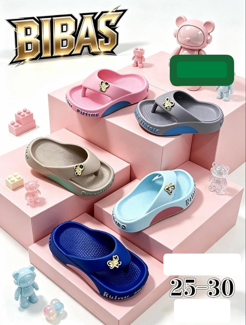 Kids Flip Flops with Butterfly Charm – Multi Color (Sizes 25-30)