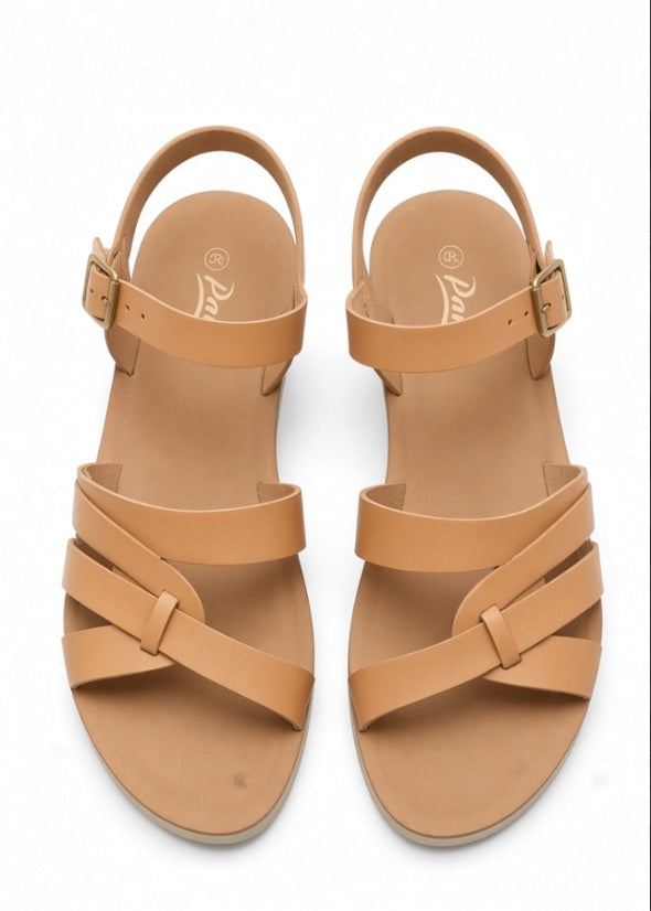 Tan criss-cross sandals