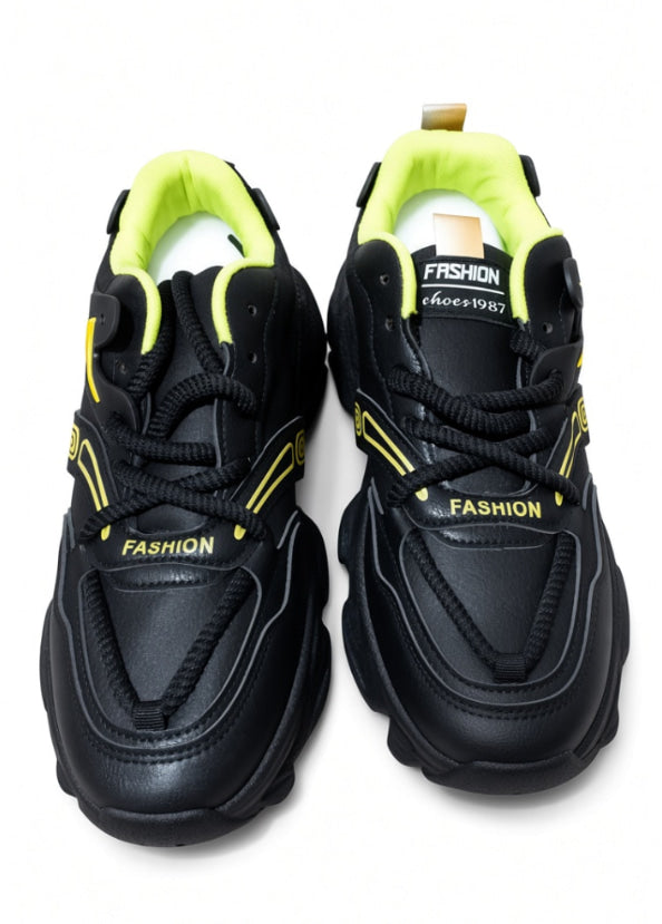 Chunky sneakers – black & neon yellow