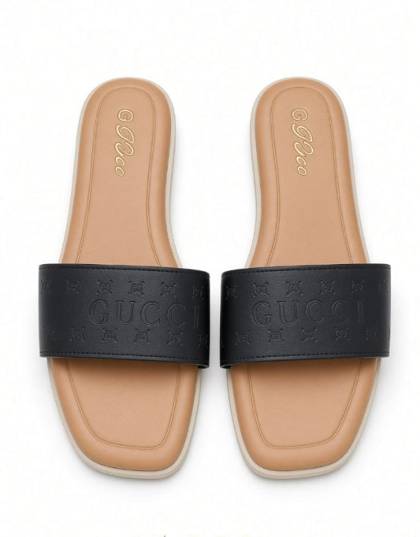 Two-tone slide sandals – black & brown
