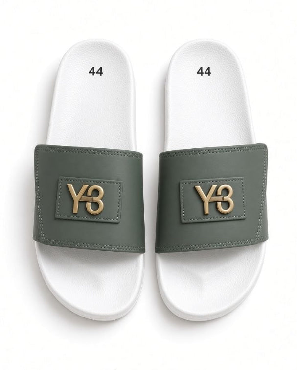 Olive slide sandals – green & white