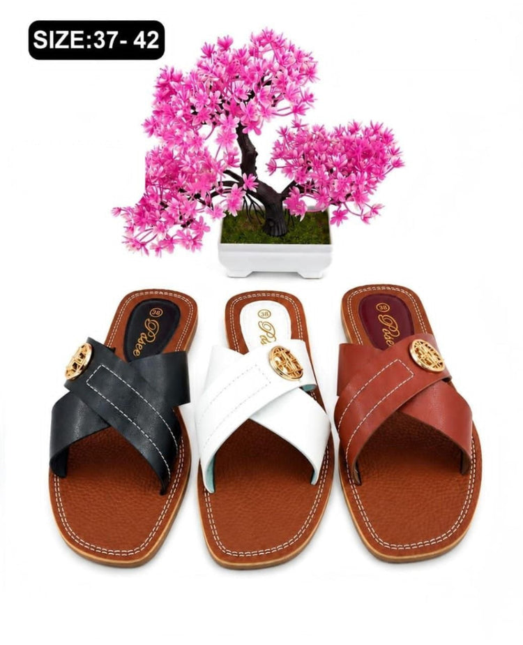 Cross Strap Slide Sandals – Black, White & Brown (3 Colors)